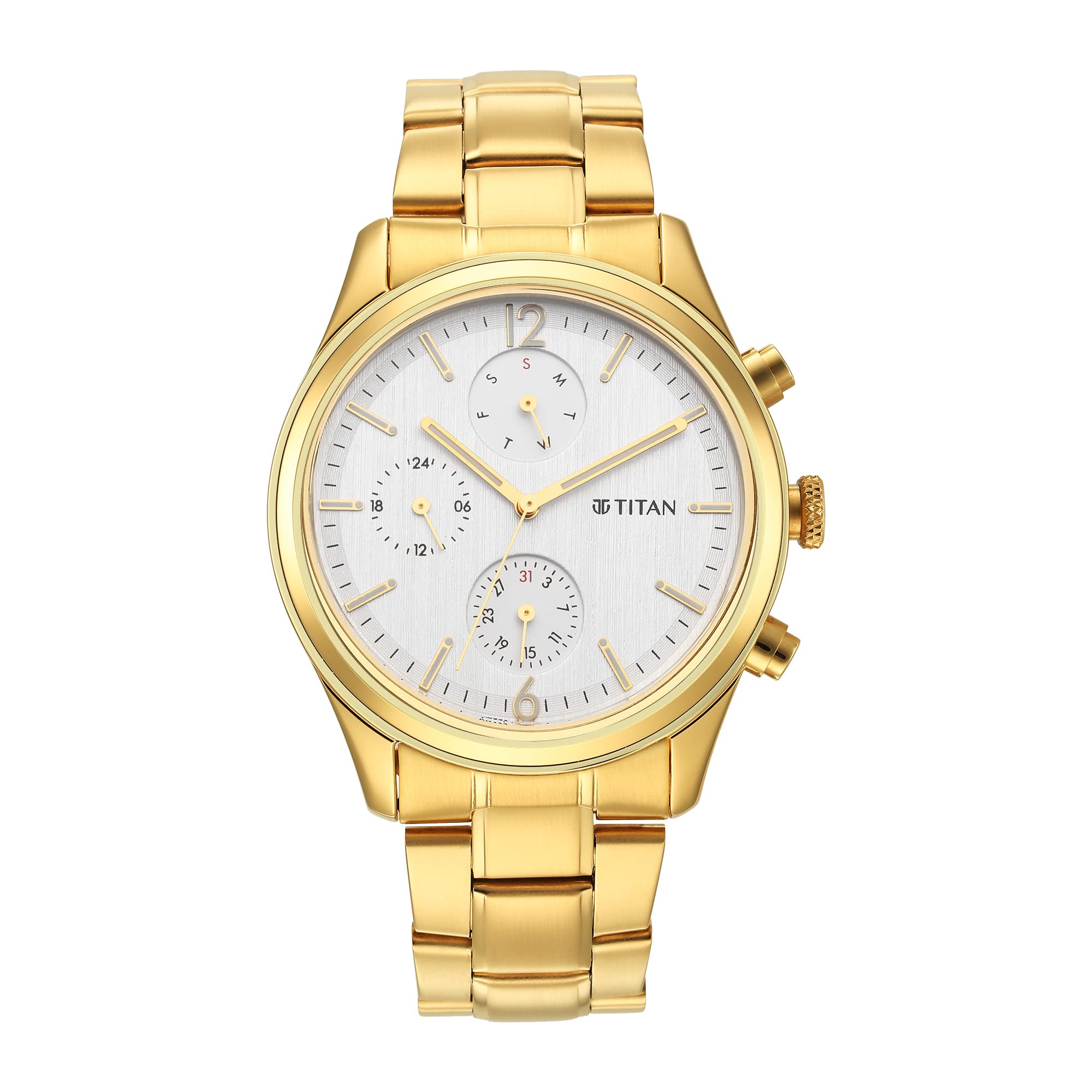 Titan Black and Gold Silver Dial Analog with Day and Date Stainless Steel Strap Watch for Men-NS1805YM01 (B0B1N1X9KL) Amazon Price History, Amazon Price Tracker