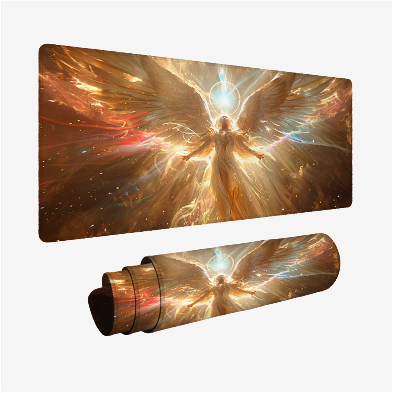 Angel Mouse Podkładka pod mysz XXL 1400x600, podkładka pod mysz pod biurko skrzydło wodoodporna podkładka, mysz z antypoślizgową podstawą, pod ręką szyte krawędzie, akcesoria do gier, prezent męski H2