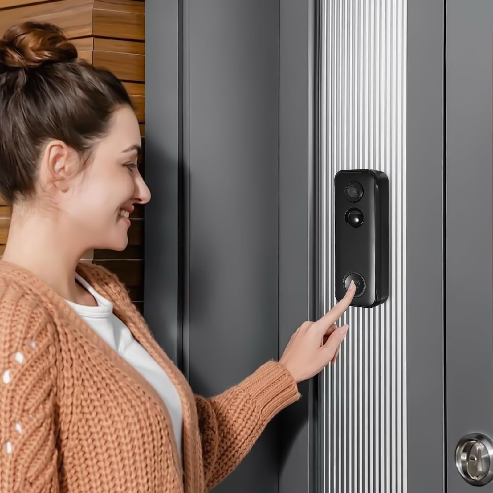 Timbre de puerta inteligente con cámara gran angular de 3 MP, 110°, volumen ajustable y varios tonos de llamada, compatible con memoria SD y nube, WiFi, 5200 mAh, resistente al agua