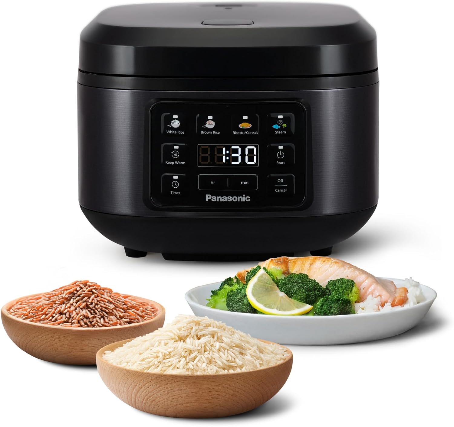 Panasonic SR-DA152KXE Automatischer Reiskocher mit Dampfgarer, Fuzzy-Logik, Wasserverhältnisanzeige, BPA-frei, Warmhalten, Startverzögerung, spülmaschinengeeignete Teile, vielseitig, schwarz - Amazon product rated Grade A