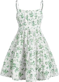 Girl's Floral Print Sleeveless Ruched Ruffle Hem A Line Cami Short Dress - Buy now