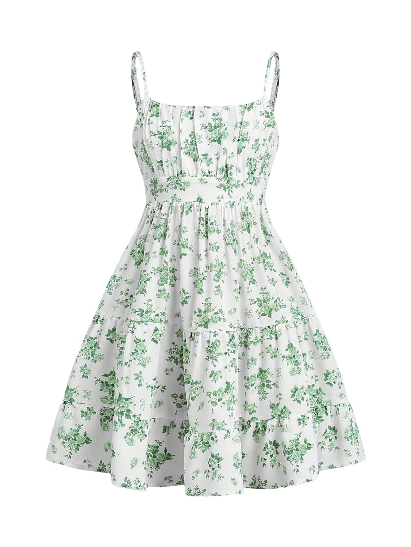 Floerns Ärmelloses Cami-Kleid für Mädchen, Blumendruck, gerüscht, Rüschensaum, A-Linie, kurzes Kleid