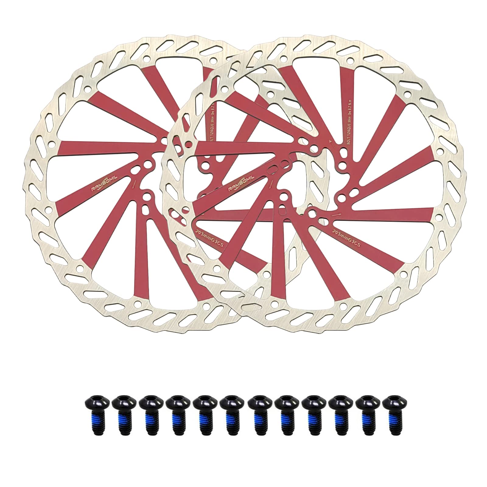 Jane Eyre 180 mm Bicycle Brake Disc 2 Pieces Disc Brake Bicycle Rotor with 12 Screws Suitable for Most Bicycles Road Bikes