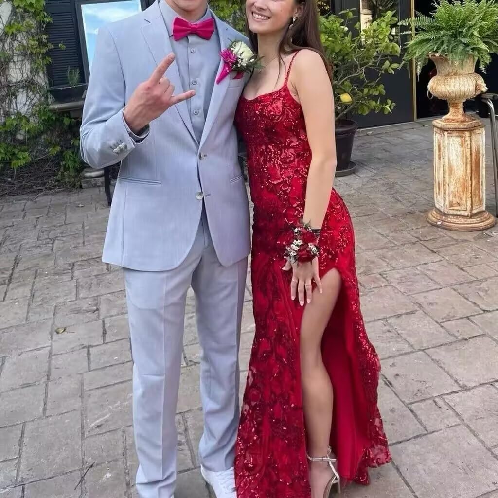 Spaghetti Strap Sequin Prom Dresses for Women 2025 Sparkly Mermaid Formal Dress Evening Gown Long with Slit