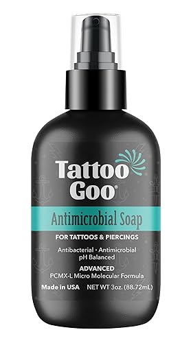 Tattoo Goo Jabón de limpieza profunda, cuidado posterior desinfectante de tatuajes y piercings, aceite de oliva hidratante, sin alcohol ni