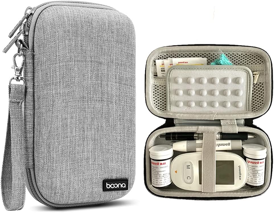 Diabetic Supplies Bag Blood Sugar Test Kit Case Organizer For Blood Glucose Monitor / Meter, Diabetes Test Strips, Lancets, Lancing Device, Insulin Pen, Syringes, Pills, Alcohol Wipe (B-Gray, Large)