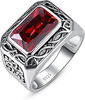 Yaresul 6.85ct Simulated Mens Ruby Ring for Men Solid 925 Sterling Silver Red Ring for Men Vintage Celtic Wedding Annivers...