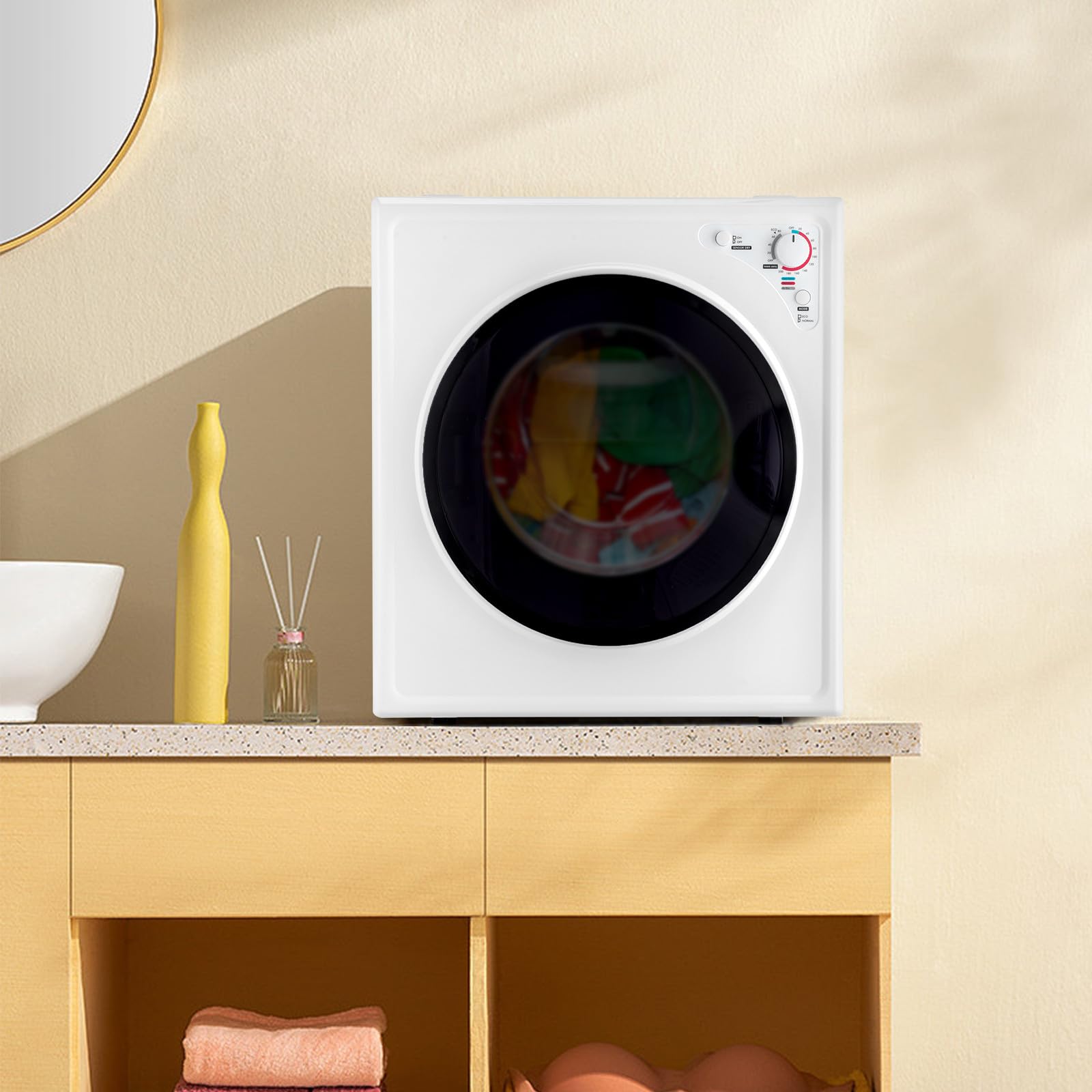 ROVSUN 9LBS Portable Clothes Dryer, 1400W Electric Compact Front Load Tumble Laundry Dryer Machine with Stainless Steel Tub & Easy Control Knob for Apartment, Home, Dorm-110V, White