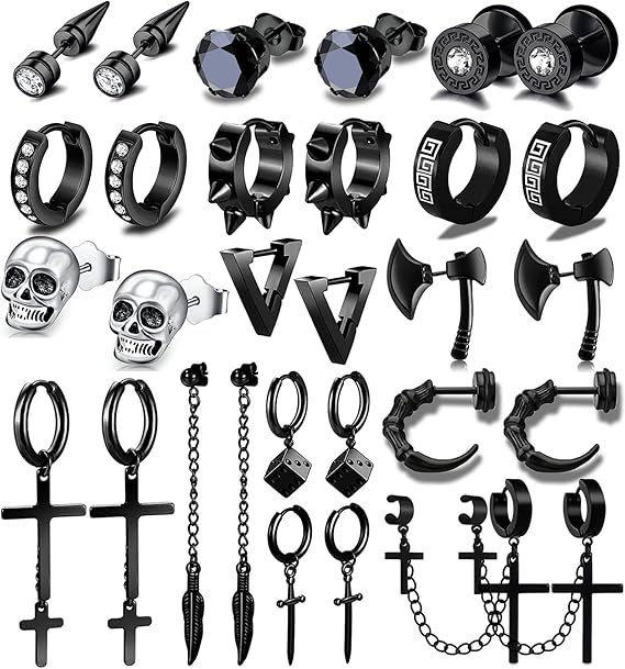 15 Pairs Earrings for Men, Fashion Earrings Kit for Men and Women Made of Stainless