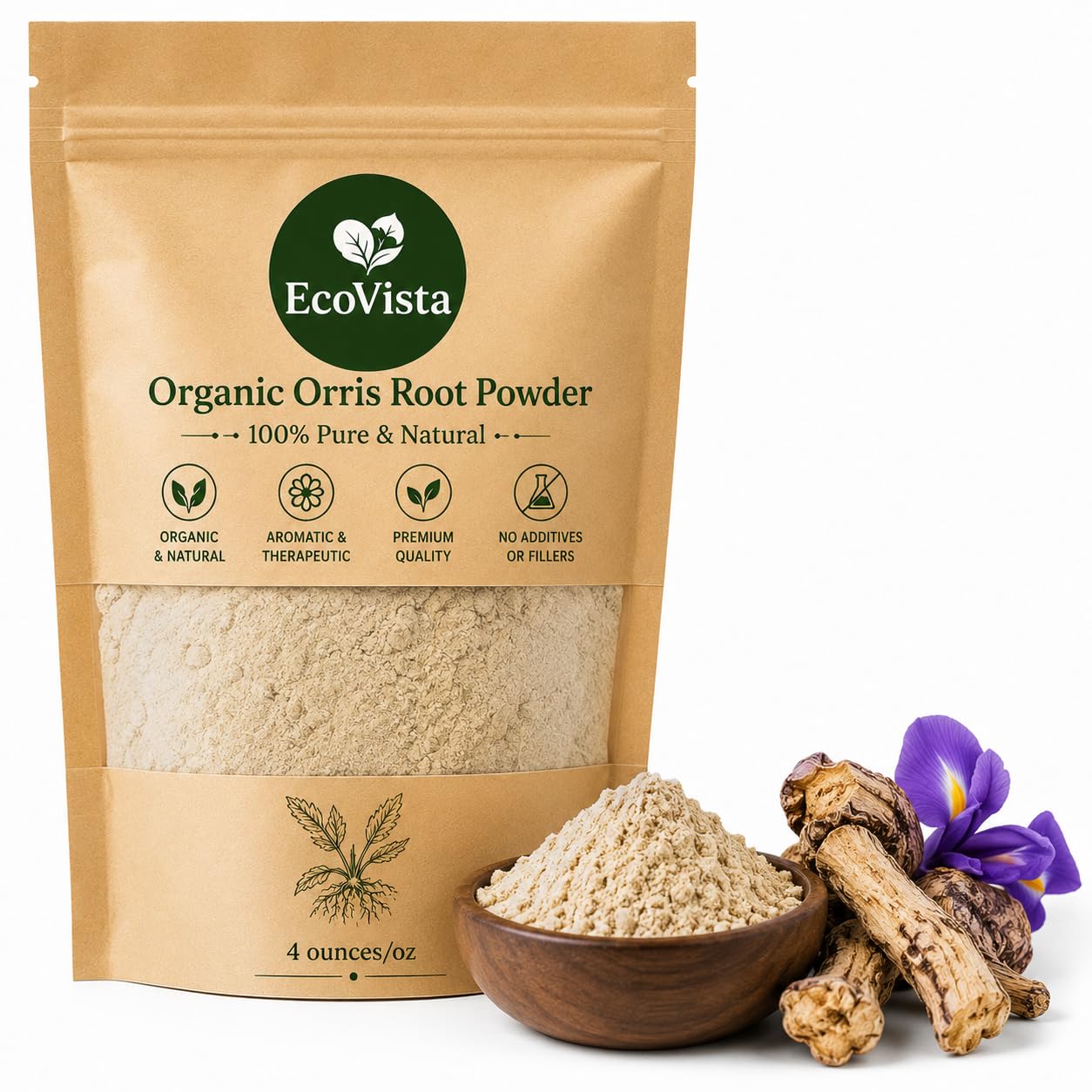 Organic Orris Root Powder | 100% Pure & Natural | 4 Ounces | Aromatic & Therapeutic Herb