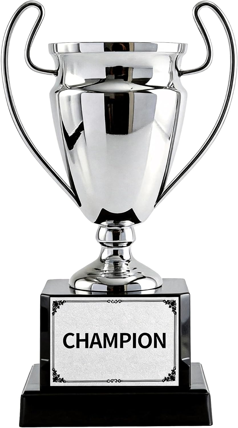 Silver Champion Trophy with Black Base, 8.3 Inch Metal Award Cup for Competitions, School Events, Office Games, Team Awards and Parties
