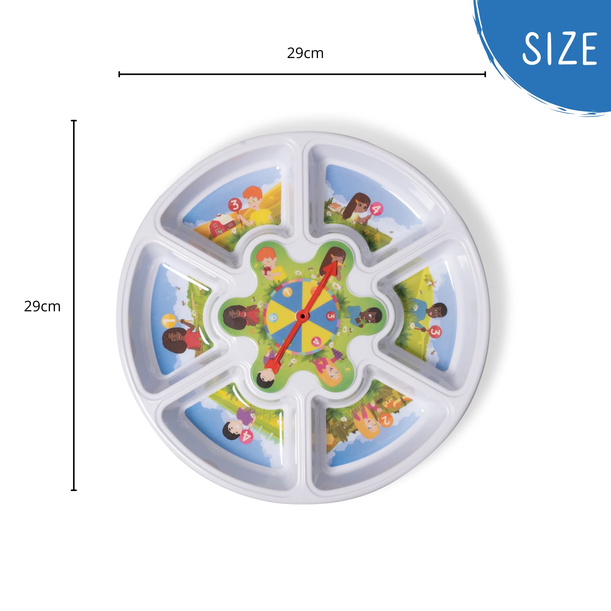 Jeuplay Snack Supper Spinner for Kids, Fun Divided Plate with 6 Compartments, Prize Lid & Spinner, Encourages Picky Eaters - Image 3