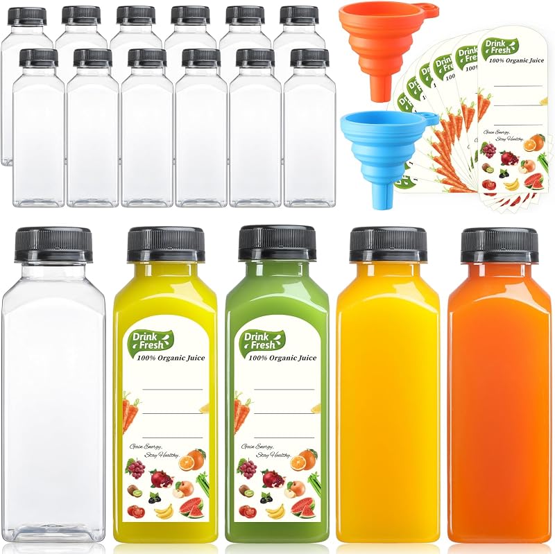 AOZITA Pacote com 12 frascos reutilizáveis para bebidas, 360 mL, com tampas e funis