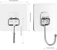 Vista 2 de 20 Pack Large Sticky Hooks for Hanging Heavy Duty, Wall Hooks Adhesive, Clear self Adhesive Hooks for Wall, Kitchen, Bathroom, Shower & Ceiling