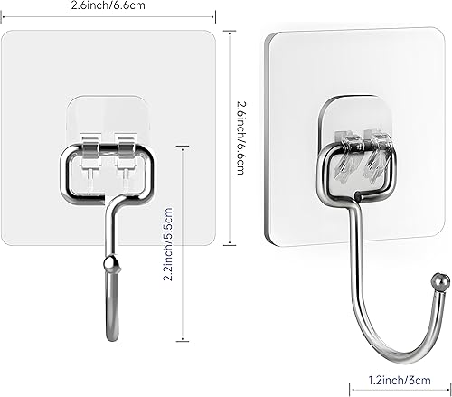 Miniatura 2 de 20 Pack Large Sticky Hooks for Hanging Heavy Duty, Wall Hooks Adhesive, Clear self Adhesive Hooks for Wall, Kitchen, Bathroom, Shower & Ceiling 20