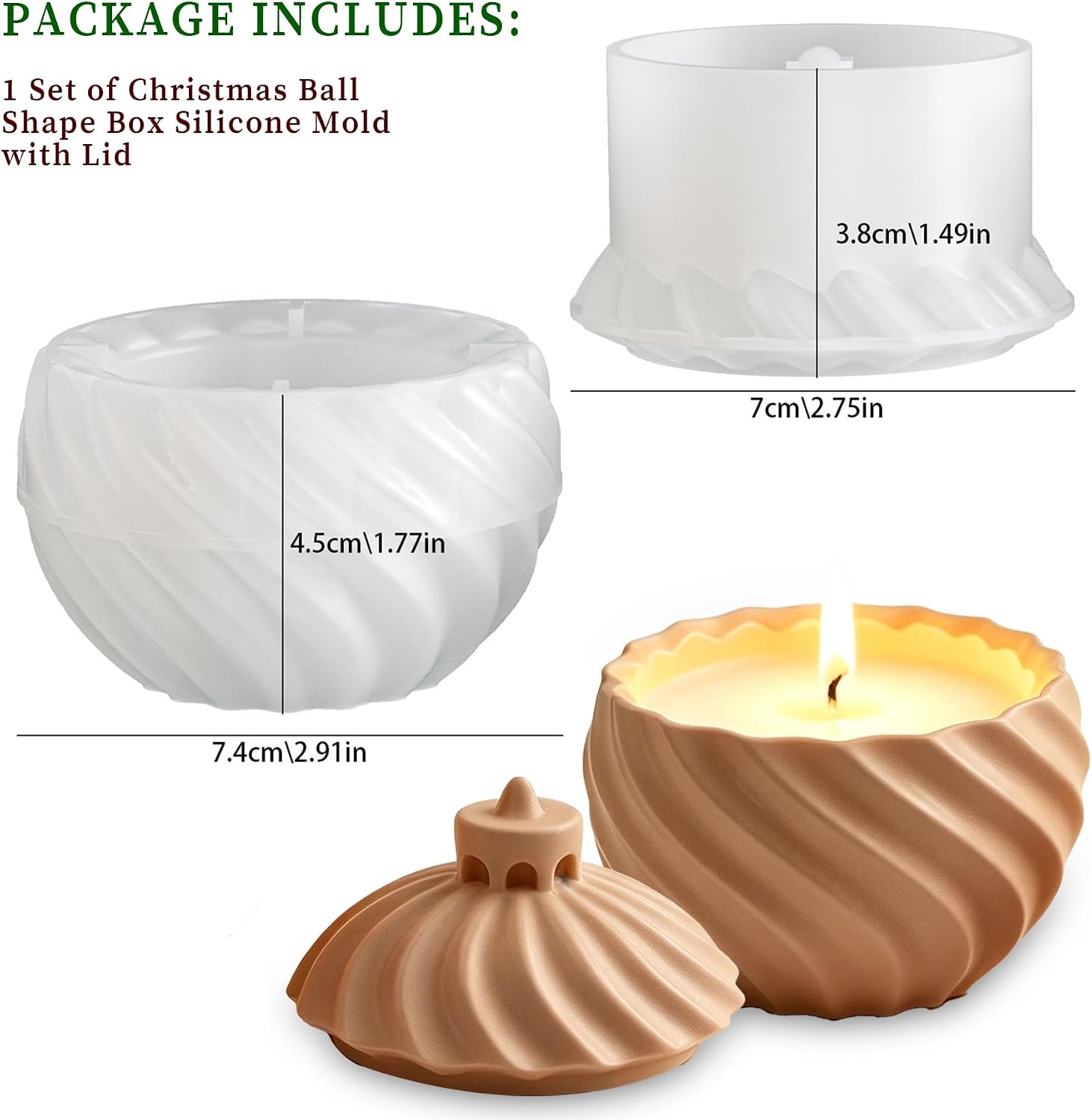Wehous Christmas Box Resin Molds with Lid, 3D Embossed Candle Jewelry Holder Container Storage Molds for Epoxy Resin Casting Clay Concrete, Holiday Festive Christmas Ornament Mold DIY Craft (Spiral)