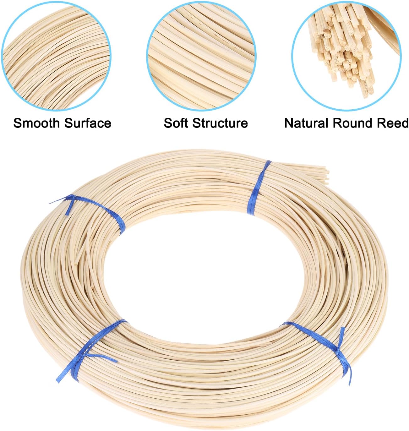 PATIKIL Round Reed Spline 560ft x 0.1 inch, Cane Webbing Roll,Rattan Reed Coil for DIY Furniture Basket Weaving, Wicker Making/Repair Supplies,Modeling Decoration, Aromatherapy, Wooden