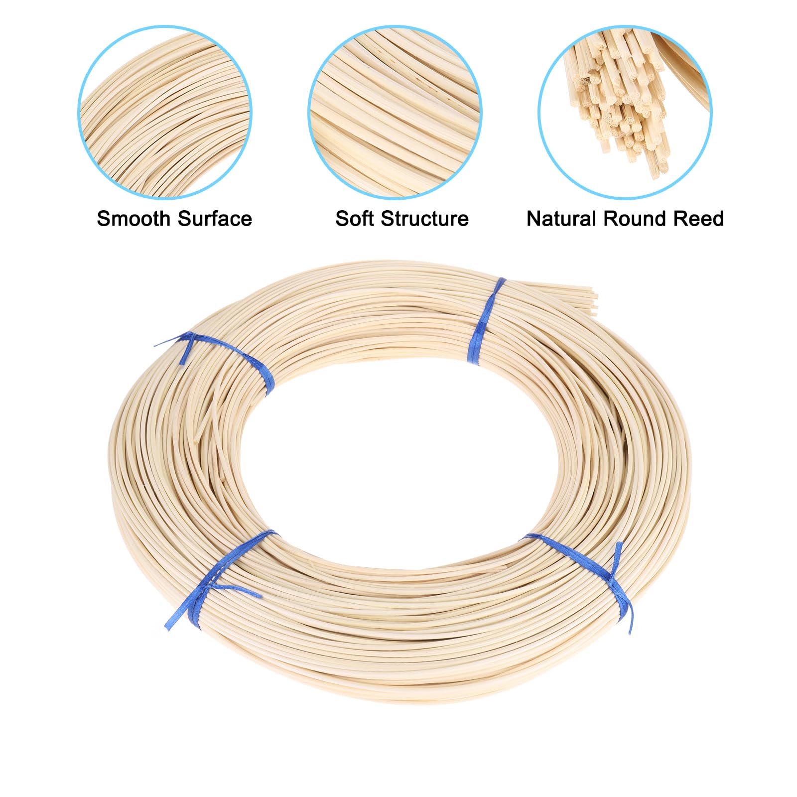 PATIKIL Rundes Reed-Spline 170,69 m x 2,5 mm, Rattan-Webrolle, Rattan-Reed-Spule für DIY-Möbelkorbweben, Flechtmaterial für Korbherstellung/Reparatur, Holz