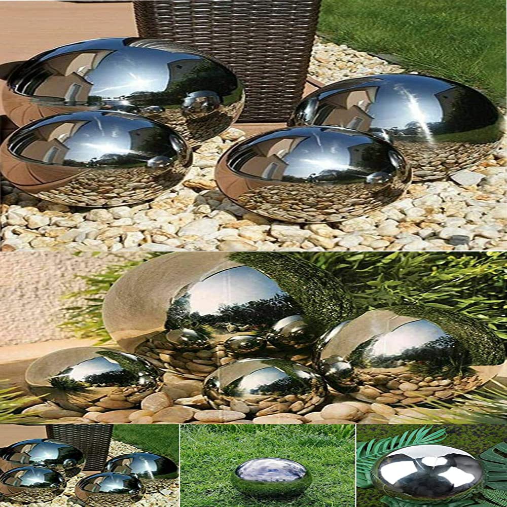 zeeyrak 4Pcs Stainless Steel Gazing Balls, Reflective Garden Polished Hollow Ball, Decorative Mirror Balls For Garden & Ponds