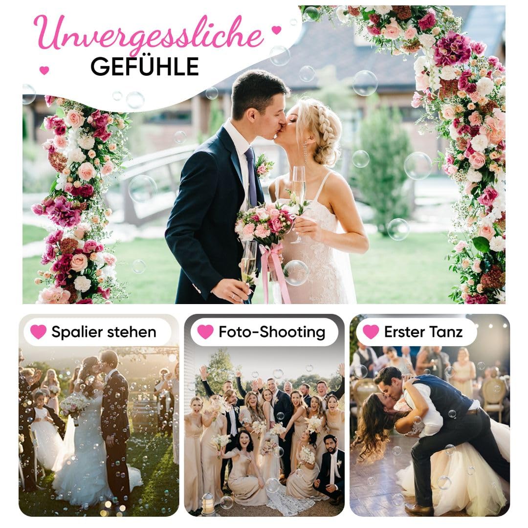 EinsSein personalisierte Seifenblasen Hochzeit Lovegläschen Weiss 96 Stück | Seifenblasen mit Aufkleber als Gastgeschenke auch für die Taufe Geburtstag Party | Hochzeitsseifenblasen | Wedding Bubbles