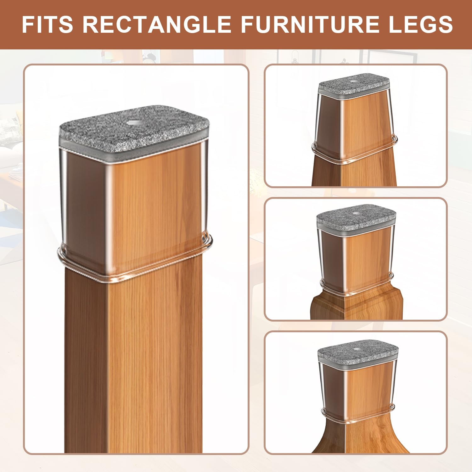 24 Pcs Chair Leg Floor Protectors Rectangle Furniture Pads Floor Protectors Furniture Sliders for Protecting Hardwood/Tile/Laminate Floors from Scratches and Noise Large Fit:L 38mm-50mm,W 19mm-25mm - Image 3