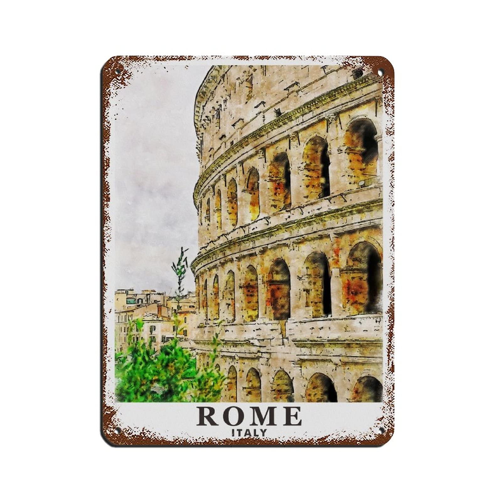 Lsjuee Colosseum Rome Oil Painting Vintage Cityscape Plaque Vintage Tin Sign Home Office Kitchen Pub Club Cafe Bar Farm Restaurant Collection Metal Wall Decor