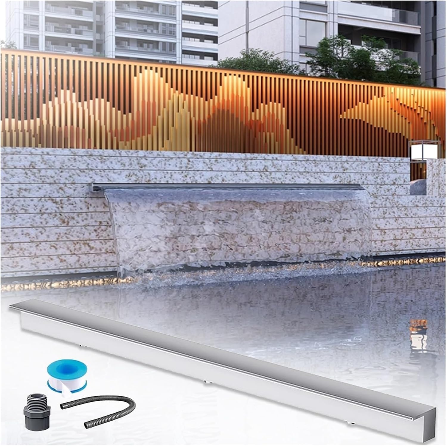 Stainless Steel Spout Waterfall Spillway for Outdoor Ponds, Flush Mount DIY Water Fountain Overflow Decor Kit, Ideal for Courtyard Gardens