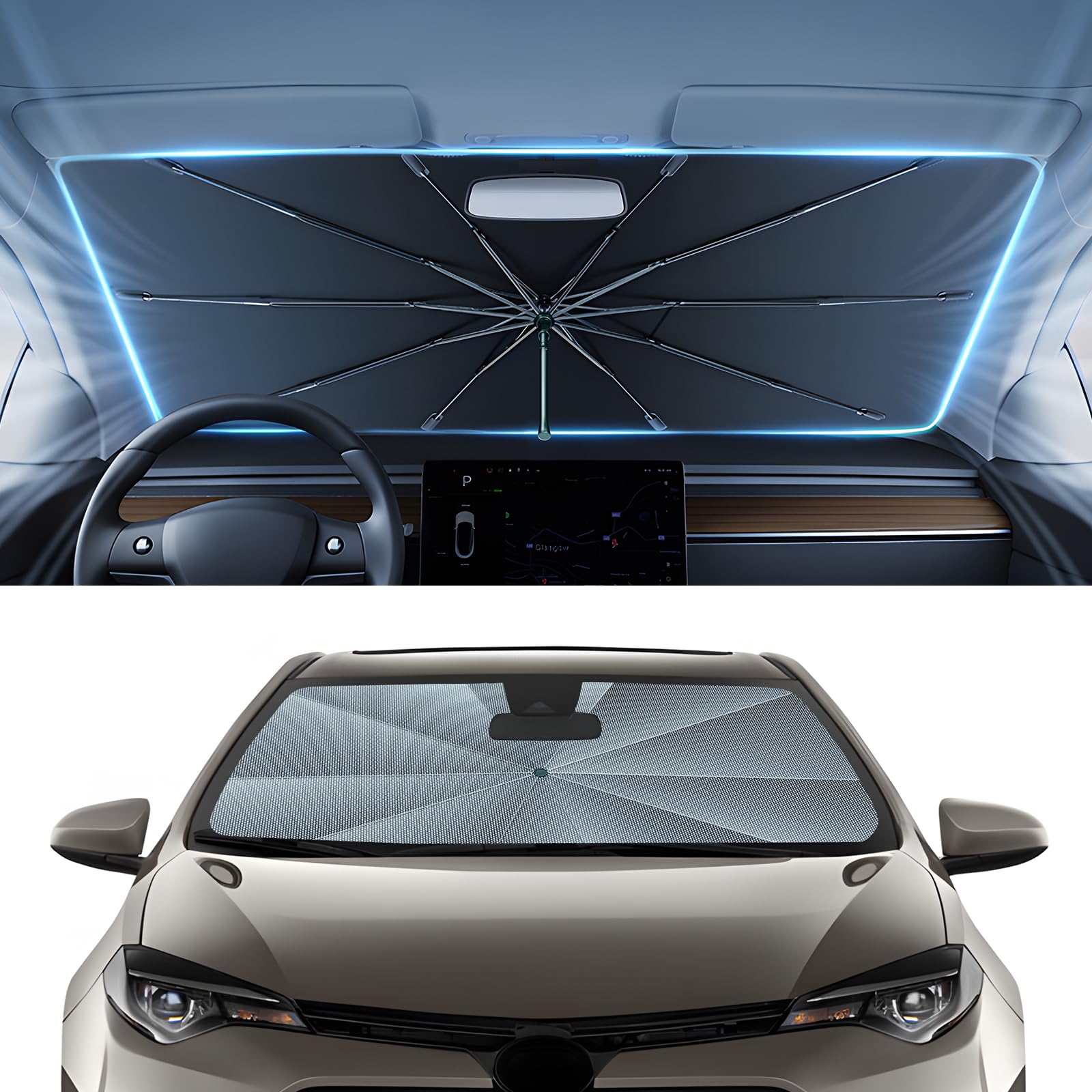 Autorder Windshield Sun Shade Umbrella for 2014-2019 Toyota Corolla Accessories,Upgraded Ice Crystal Material,Easy Setup Umbrella Sunshade for Car Windshield,100% Sun Blocking
