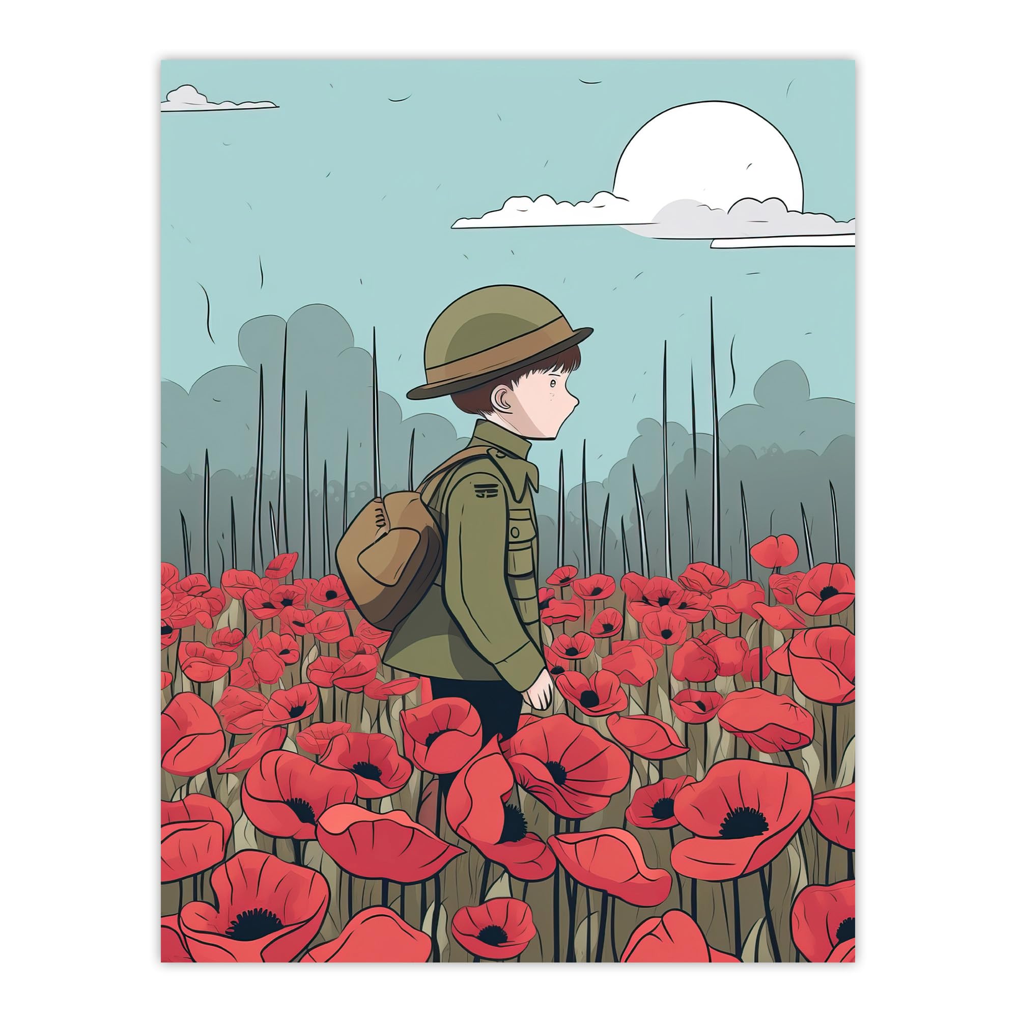 Artery8 Modern Poppy Fields Illustration Remembrance Day Flanders Large Wall Art Poster Print Thick Paper 18X24 Inch