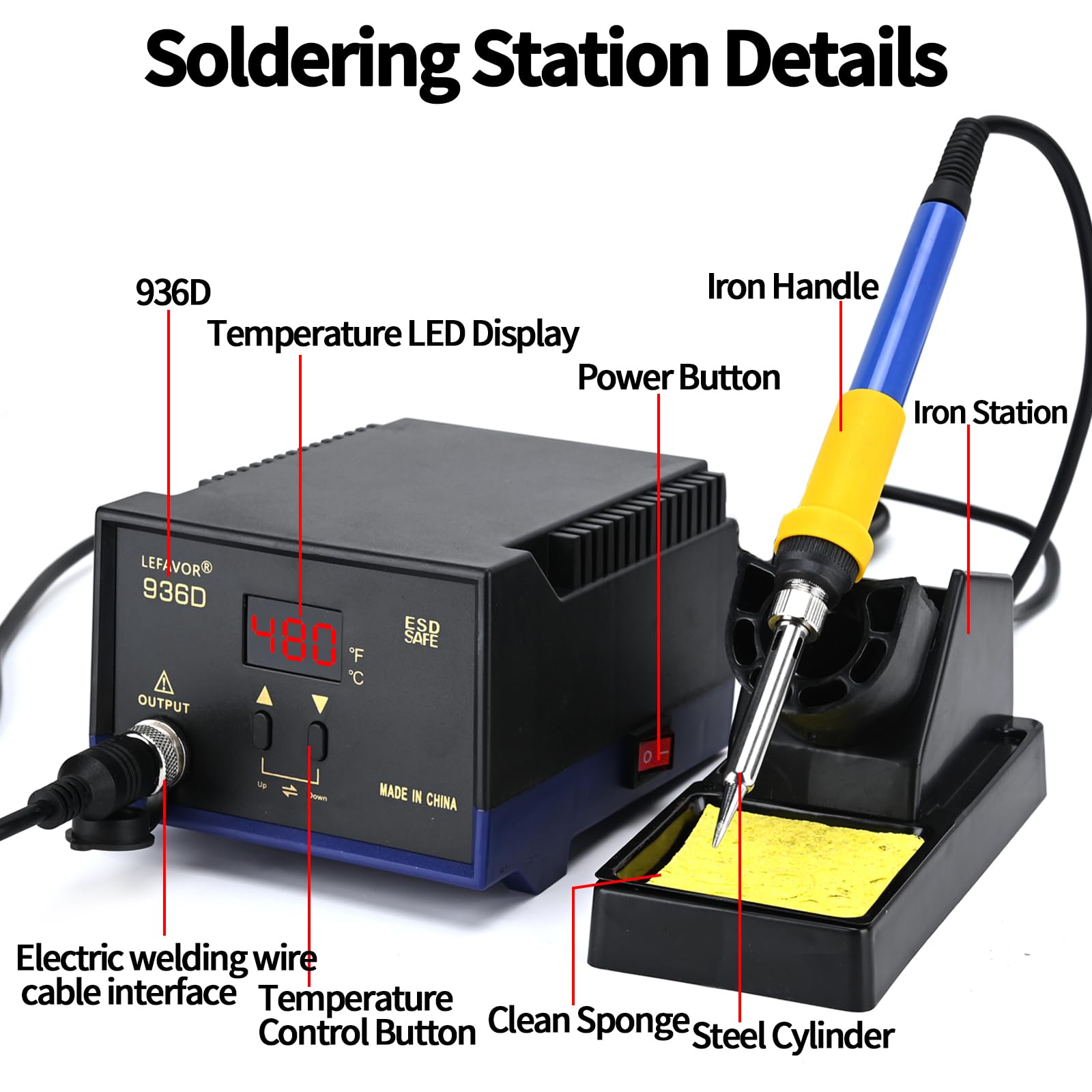 Station de soudage 936D, station de soudage numérique 60W, soudage domestique, température réglable, stylo de soudage de qualité industrielle, outil d'entretien, avec lentille