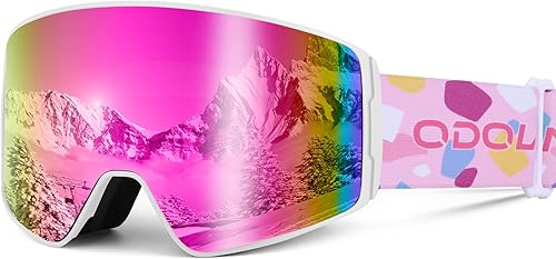 Odoland Gafas de esquí y snowboard para niños, antivaho OTG cilíndricas para nieve, para niños y niñas, esquí de nieve