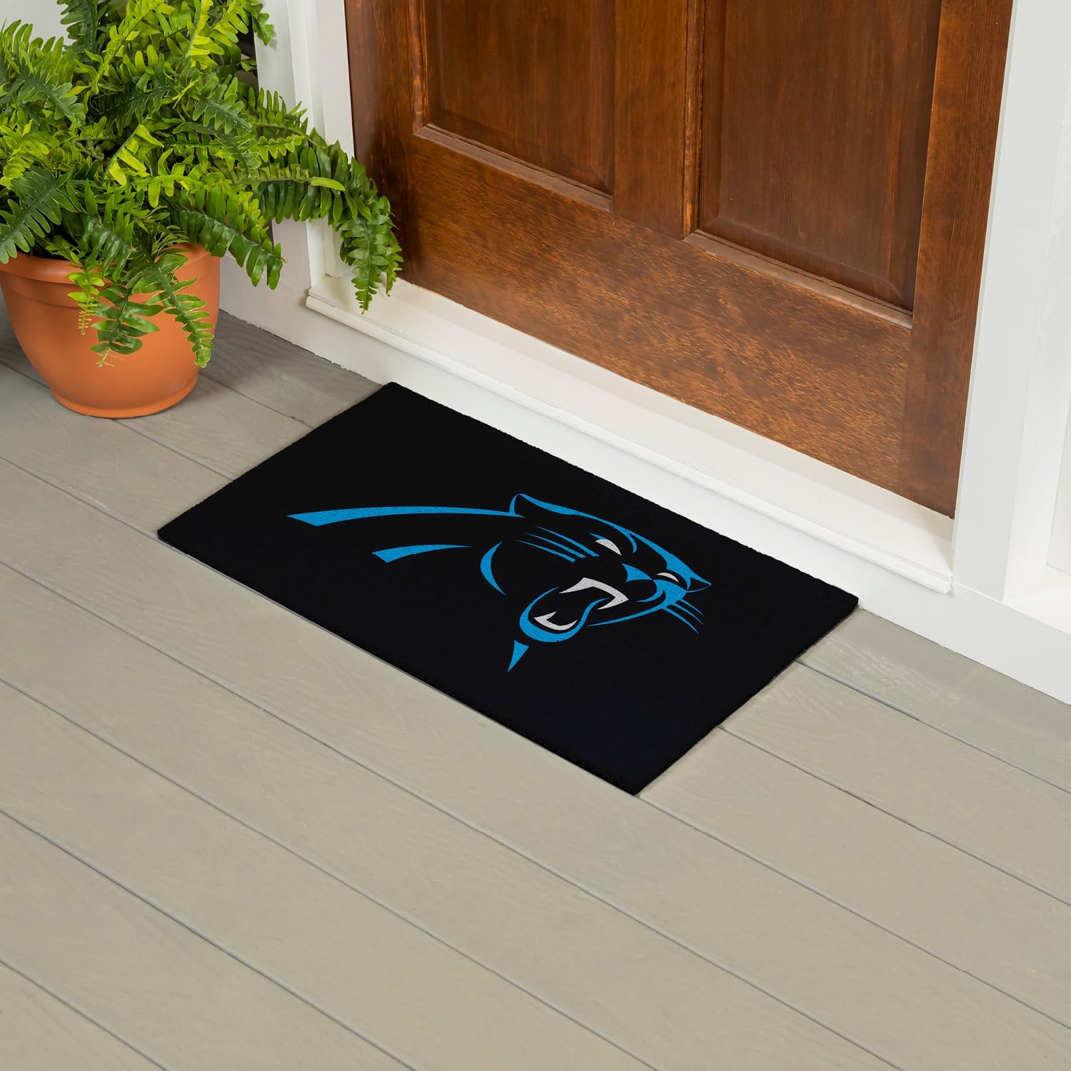 Team Sports America NFL Carolina Panthers Sports Doormat | Indoor Outdoor Entrance | 28 x 16 Inches | Non-Slip Front Door Mats | Official Licensed | Sports Fans Entryway Welcome Rug