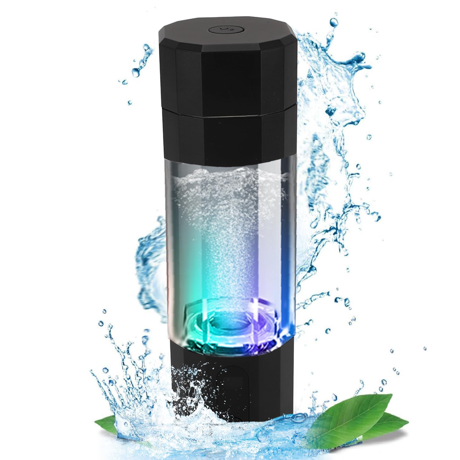 Fabater Generador de Botella de Agua de Hidrógeno, 5 y 10 Minutos, 2 Modos hasta 8000 ppb+ PEM, Máquina de Agua de Hidrógeno Recargable Portátil con Luz Colorida para el Hogar, Oficina,
