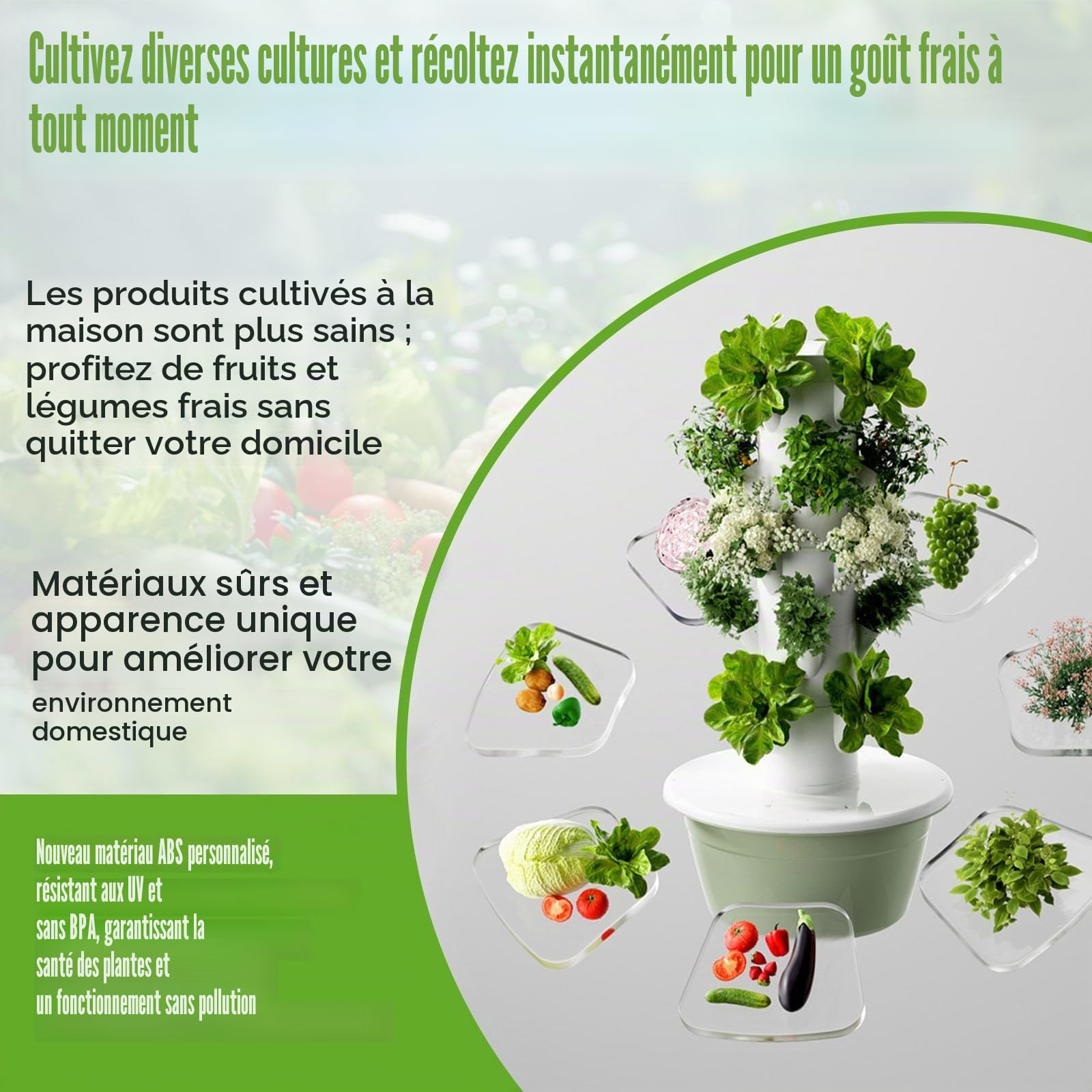 Tour Aéroponique Et Système Hydroponique Vertical Intérieur 5/7/9 étages, Kit De Culture Hydroponique Automatique pour Potager Vertical Et Jardin Intelligent Intérieur(9th Floor)