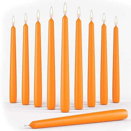 Melt Candle - Velas cónicas altas, paquete de 10 palitos de vela naranja, 10 pulgadas con 8 horas de tiempo de combustión, velas sin goteo sin