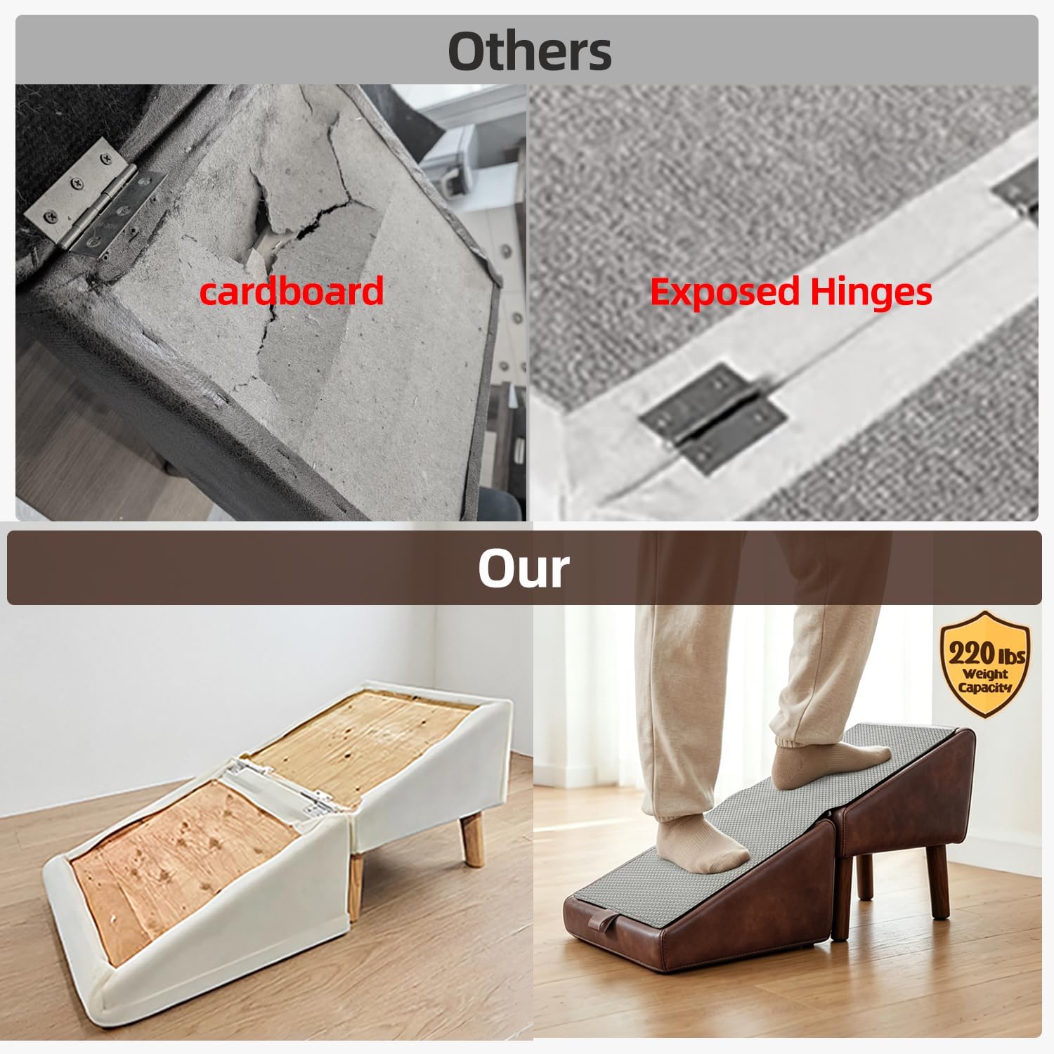 Dog Ramp for Couch, Wooden 15.5" H Dog Stairs for Small/Medium-Sized Dogs and Cats, Washable Non-Slip Silicone Surface pet Ramp,Foldable 2-in-1 Split Ottoman Design (Brown 15.5" H)