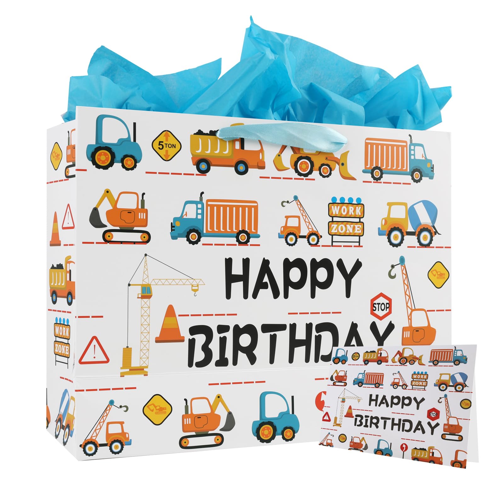 LUCTHY Large Birthday Gift Bag with Handles, 3 Tissue Papers, Card