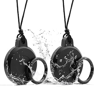 Airtag Holder Waterproof,Airtag Necklace,Airtag Keychain,Airtag Case,Screw Full Cover Protective Airtag Hidden GPS Tracker,Airtag for Kids,Elderly,Pet,Clothing (Obsidian Black 2 Pack)