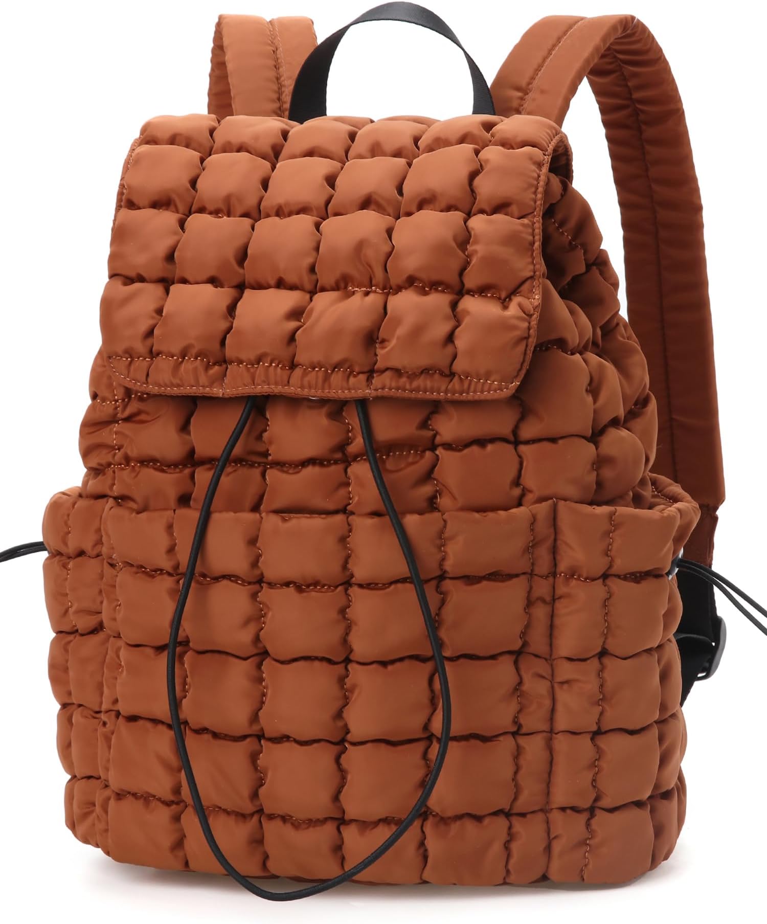 Quilted Puffer Backpack for Women Lightweight Soft Puffy Drawstring Backpacks Rucksacks Bags for Casual Daypack Travel Hiking Gym, Toffee