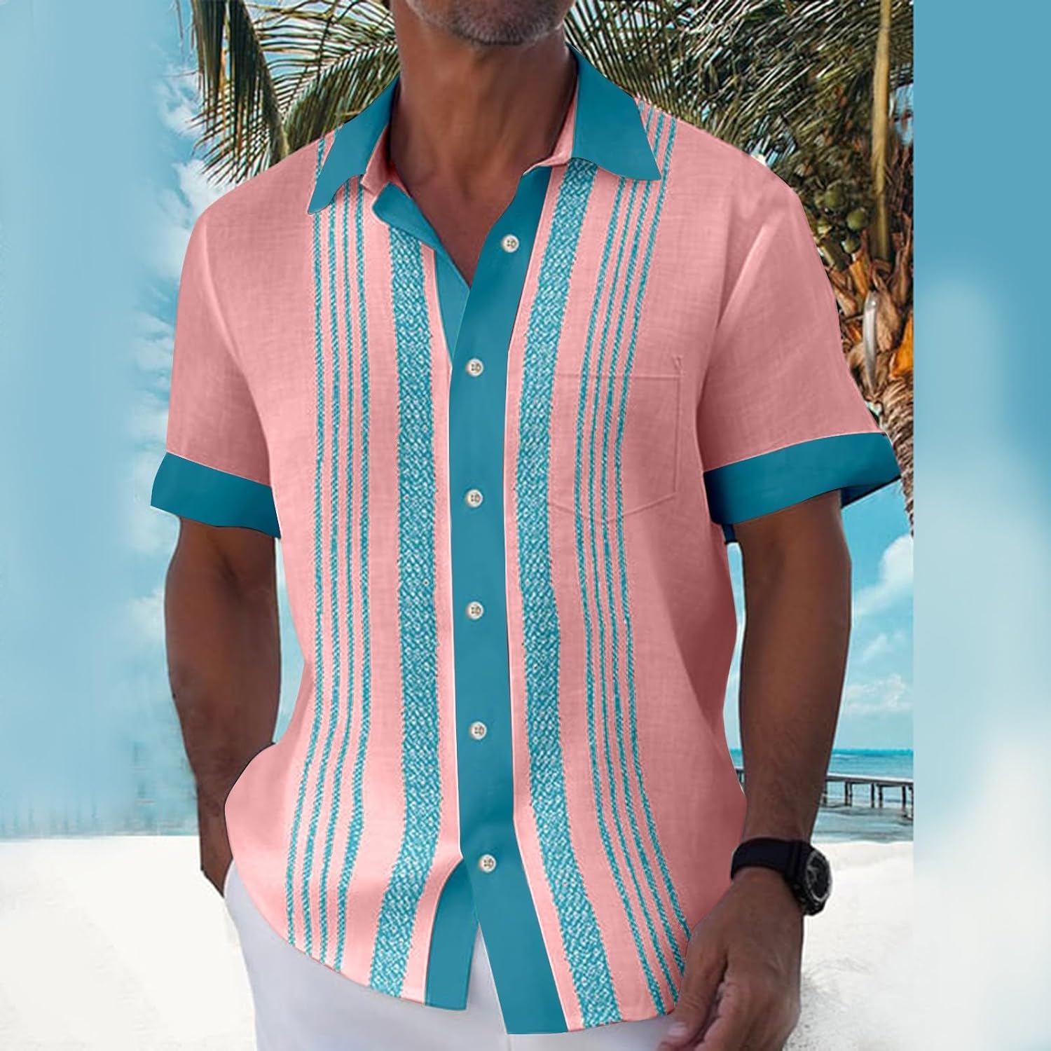 Casual Shirts for Men, Short Sleeve Button Down Dress Shirts Summer Stretch Casual Formal Shirt, M-4XL