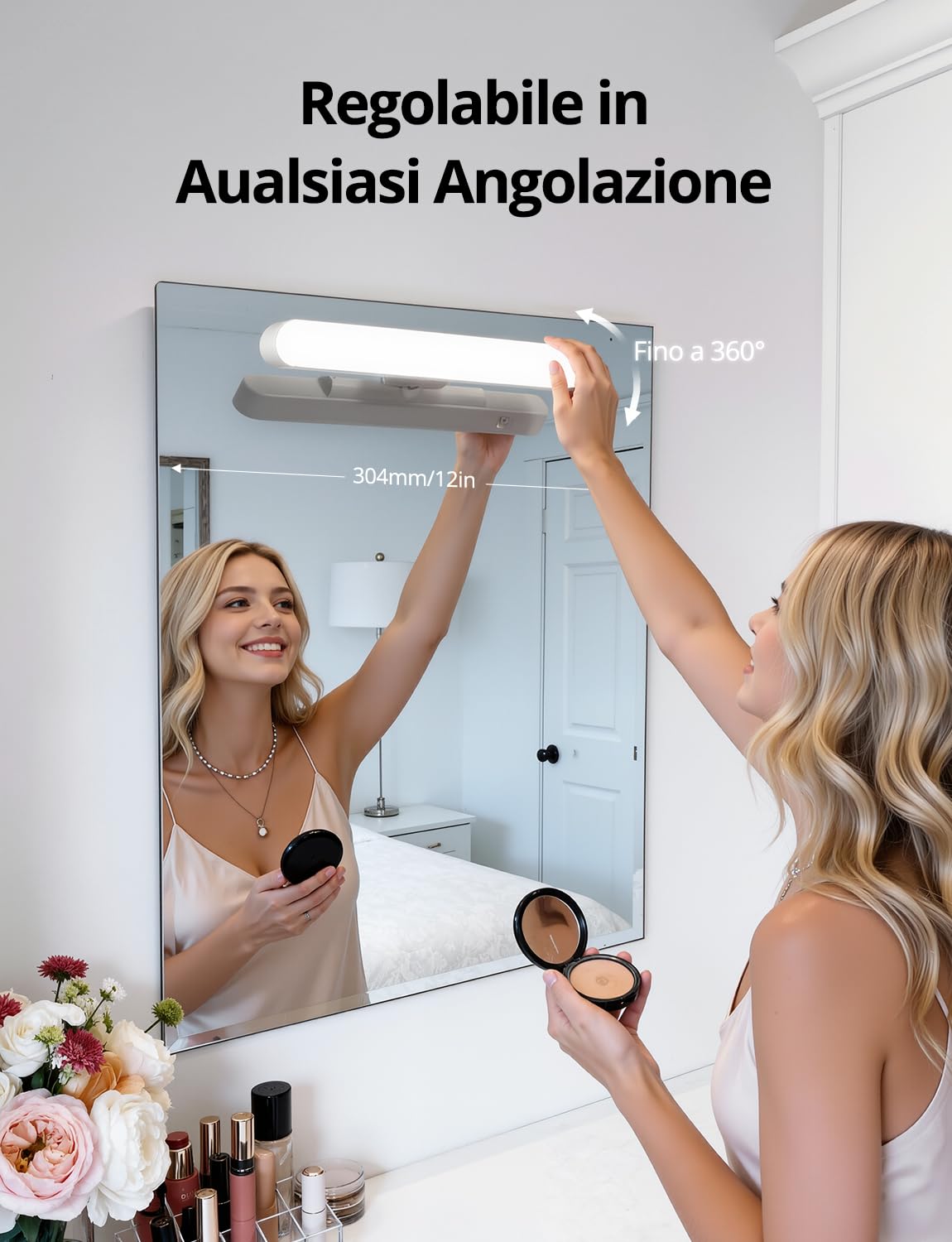 Combuh Luci per Specchio da Trucco 10W Luce Specchio Bagno LED Batteria Senza Fili, Autonomia 14 Giorni 4000mAh Luce Magnetica Ricaricabile per Make Up 3 Temperature di Colore Regolabili 2pz