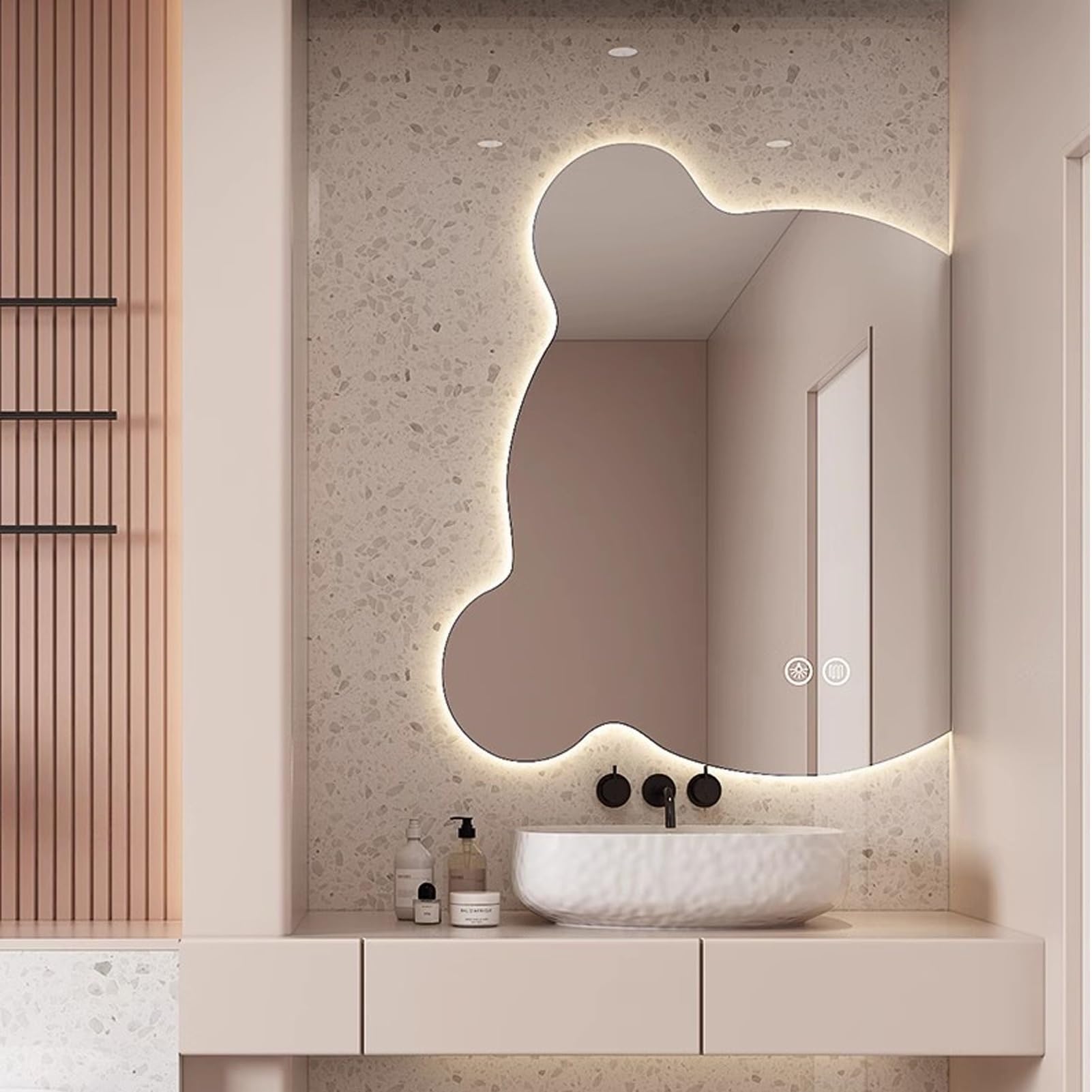 XNSHUNHOYN LED Bathroom Mirror with Lights,Dress Up Mirror with Light,Vanity Mirror with 3 Color,Cute Bathroom Mirror,Bear Wall Mirror,Wall Makeup Mirror,for Vanity, Bathroom Or Bedroom,A,29.5"x23.6"/