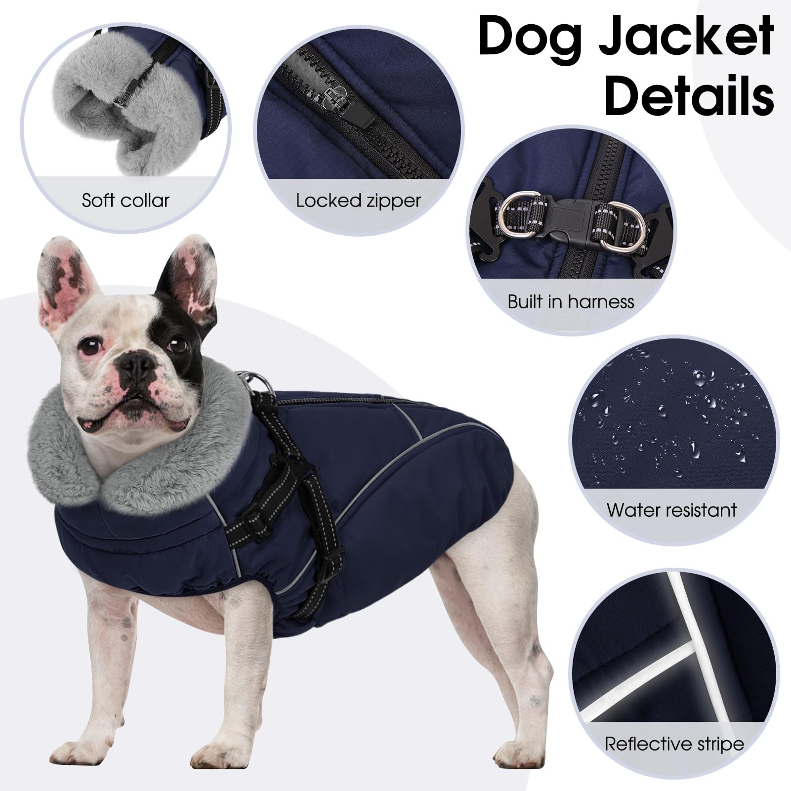 Manteau pour chiens de taille moyenne, veste de neige en polaire chaude réfléchissante pour animal de compagnie par temps froid, bleu foncé, taille M