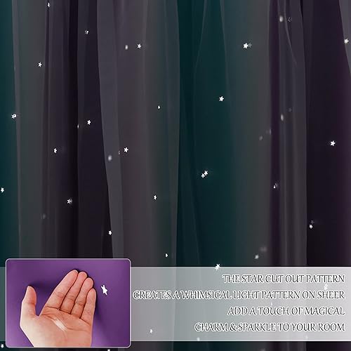 Miniatura 4 de NICETOWN Cortinas opacas con diseño de estrellas para habitaciones de niñas, cortinas de princesa para ventana de dormitorio, con aislamiento