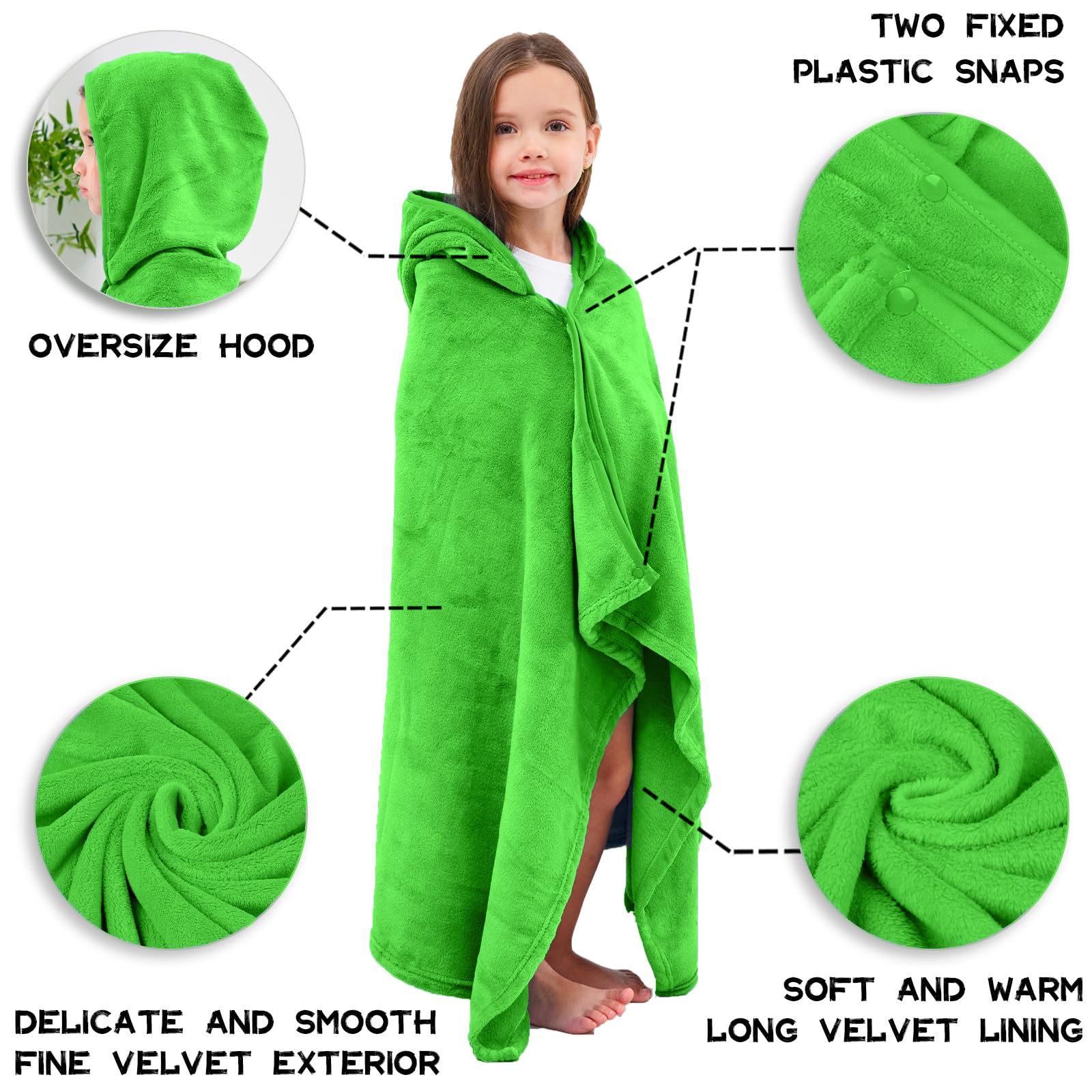 Hiturbo Kids Fleece Hooded Bath Towel: Premium Ultra Soft Beach Swimming Towels Blanket for Boys Girls Green - Image 3