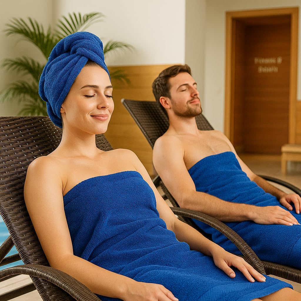 Betz Premium Juego de 2 Piezas de Toallas de Sauna 100% algodón XXL Toalla de baño 70x200 cm - Azul