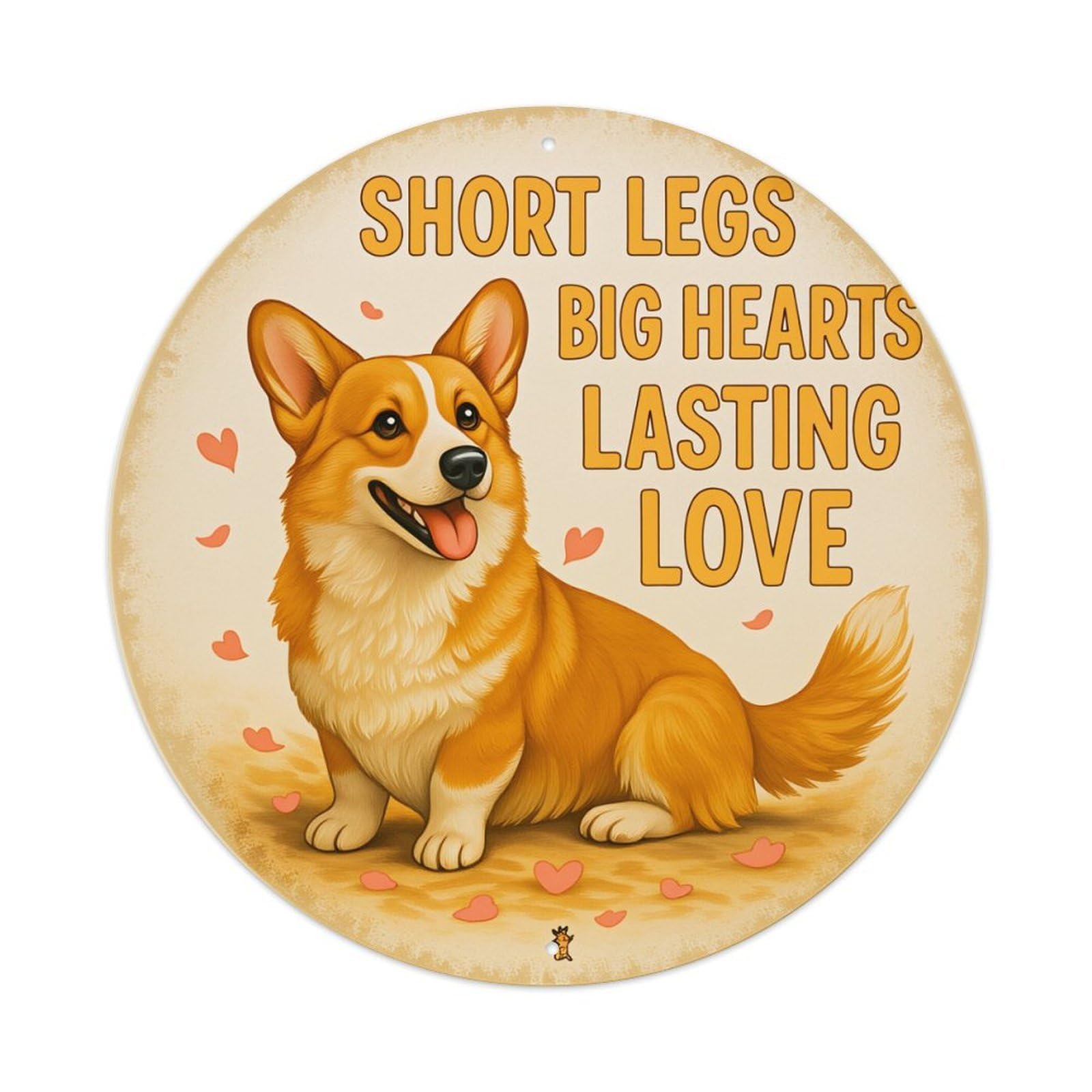Corgi With Hearts And Text Round Tin Sign Vintage Metal Poster, Home Bar Garage Man Cave Cafe Indoor & Outdoor Wall Decoration 8x8Inches