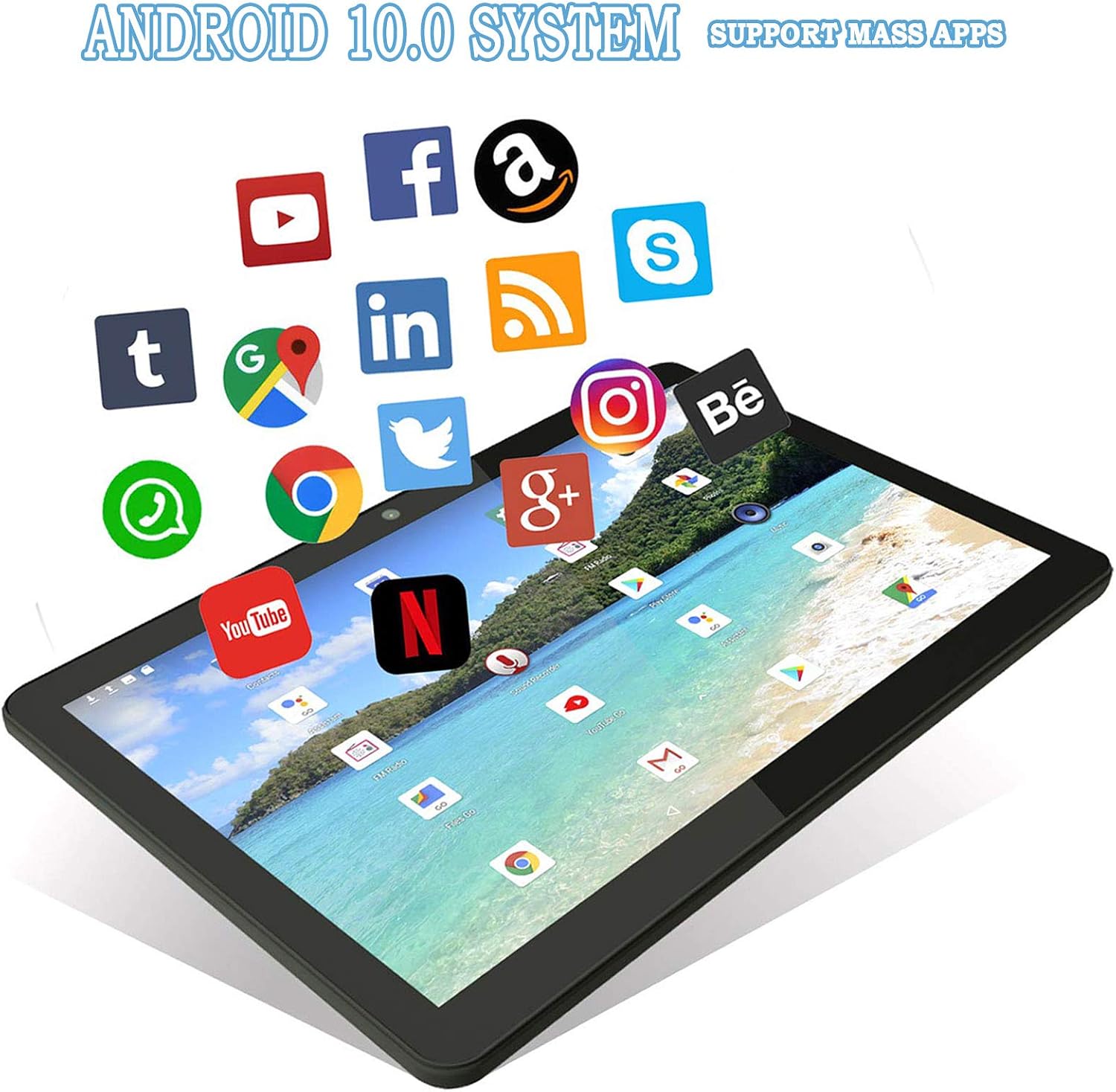 Hoozo Tablet, Android 10.0 OS Phablet, 32GB ROM, 10 Inch Tablet Android, 2.4Ghz WiFi, Bluetooth and Dual Cameras, IPS Full HD Display - Black