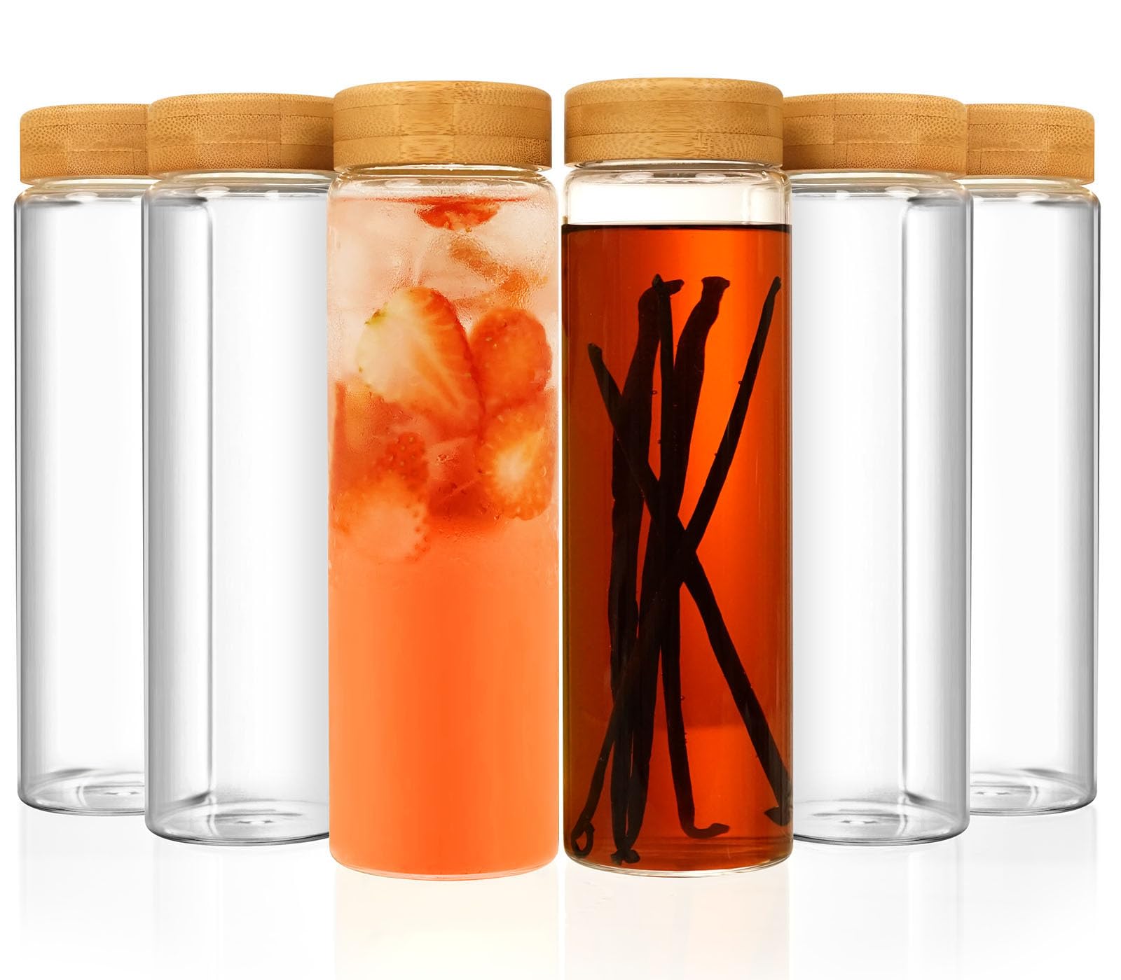 6 Pack 18 oz Empty Glass Bottles with Airtight Bamboo Lid, Reusable Glass Juice Bottles with Lid, Kombucha Jars, Glass Food Storage Canister Set for Kitchen