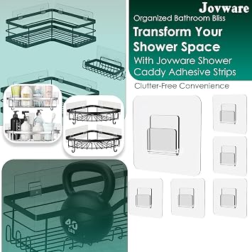 Adhesive Shower Caddy Replacement Sticker - Flat Hooks for Bathroom Organizer and Kitchen - Transparent Strong Hooks - 6 Pack